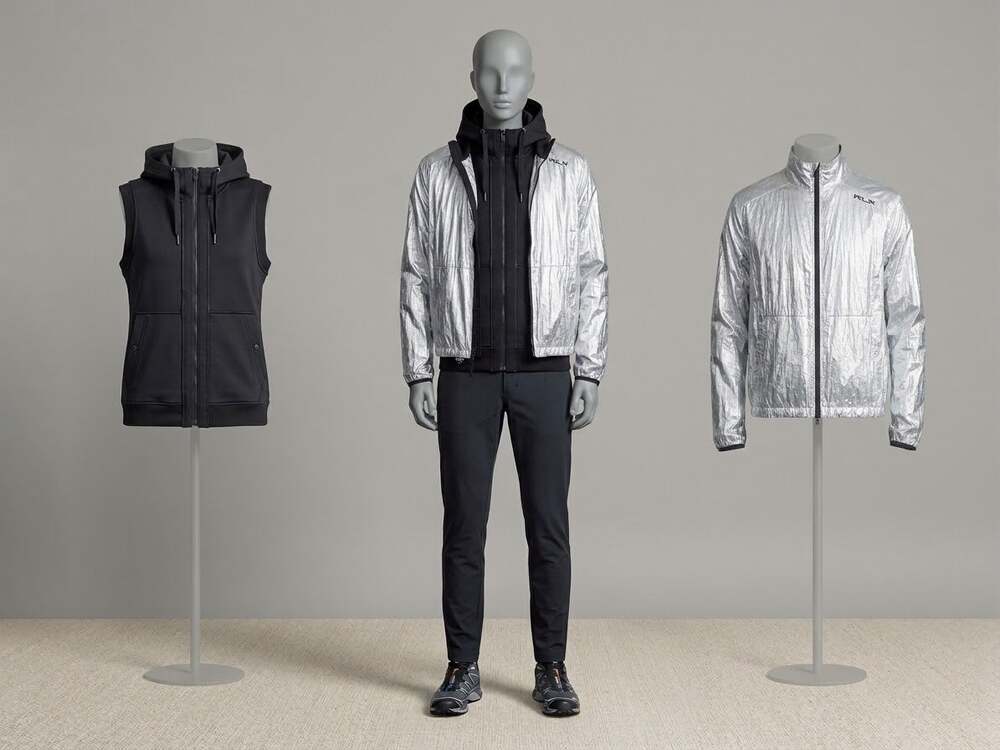 RLX Ralph Lauren 3-in-1 Metallic Jacket & Black Hooded Vest Set Men's Size M